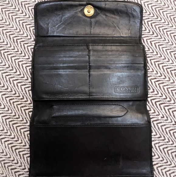 Vintage Coach Black Smooth Glove Leather Long 90's Snap Closure Wallet - Picture 4 of 16